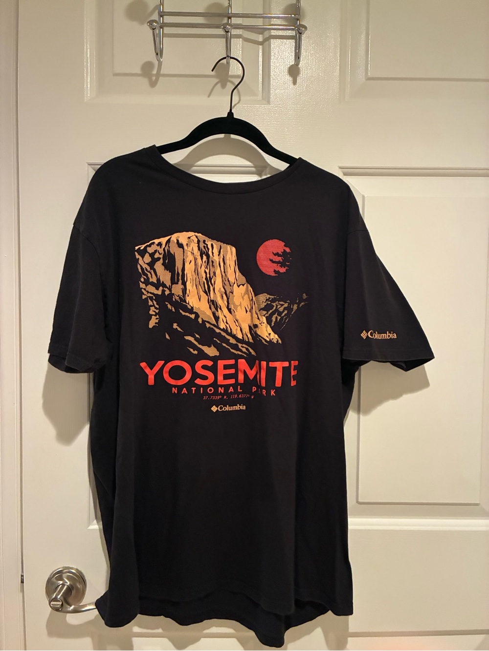 Columbia Black Yosemite Graphic Tee with Orange and Red Print